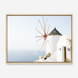 Shop Santorini Windmill II Photo Canvas Print a coastal themed photography framed stretched canvas print from The Print Emporium wall artwork collection - Buy Australian made prints for the home and your interior decor space, TPE-1352-CA-35X46-NF