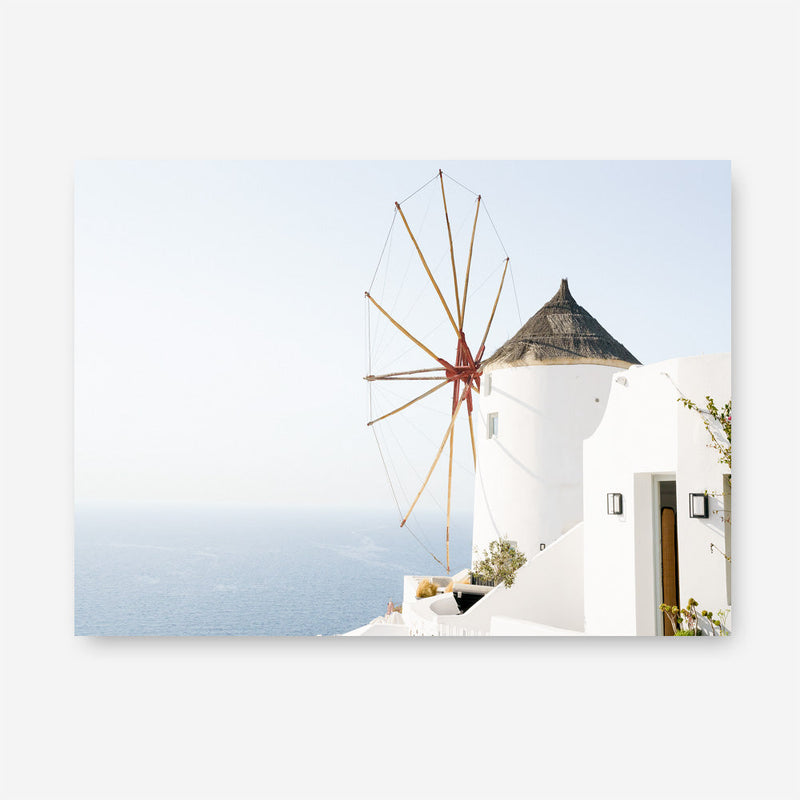 Shop Santorini Windmill II Photo Canvas Print a coastal themed photography framed stretched canvas print from The Print Emporium wall artwork collection - Buy Australian made prints for the home and your interior decor space, TPE-1352-CA-35X46-NF