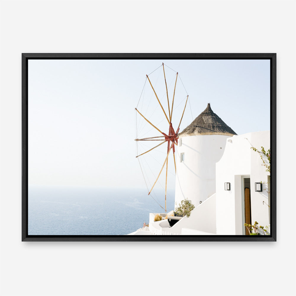 Shop Santorini Windmill II Photo Canvas Print a coastal themed photography framed stretched canvas print from The Print Emporium wall artwork collection - Buy Australian made prints for the home and your interior decor space, TPE-1352-CA-35X46-NF