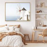 Shop Santorini Windmill II Photo Canvas Print a coastal themed photography framed stretched canvas print from The Print Emporium wall artwork collection - Buy Australian made prints for the home and your interior decor space, TPE-1352-CA-35X46-NF
