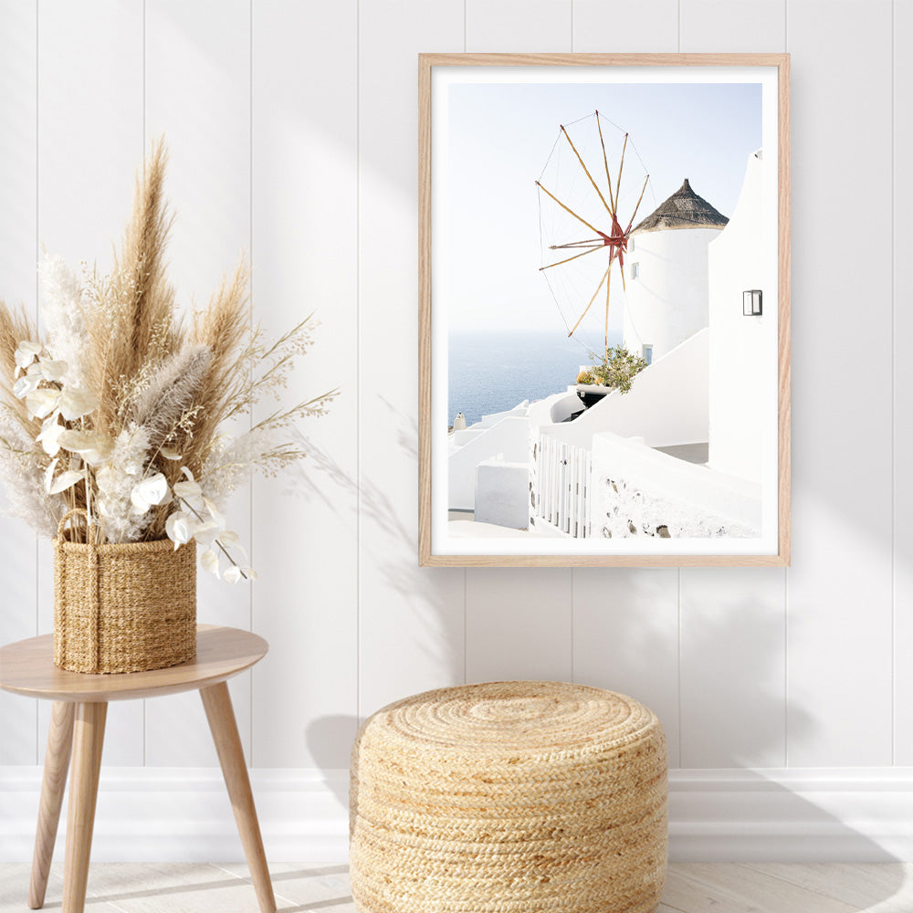Shop Santorini Windmill Photo Art Print a coastal themed photography wall art print from The Print Emporium wall artwork collection - Buy Australian made fine art poster and framed prints for the home and your interior decor, TPE-1340-AP