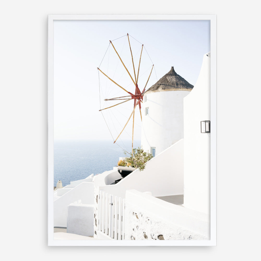 Shop Santorini Windmill Photo Art Print a coastal themed photography wall art print from The Print Emporium wall artwork collection - Buy Australian made fine art poster and framed prints for the home and your interior decor, TPE-1340-AP