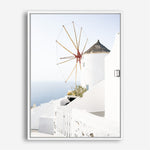 Shop Santorini Windmill Photo Canvas Print a coastal themed photography framed stretched canvas print from The Print Emporium wall artwork collection - Buy Australian made prints for the home and your interior decor space, TPE-1340-CA-35X46-NF