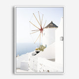 Shop Santorini Windmill Photo Canvas Print a coastal themed photography framed stretched canvas print from The Print Emporium wall artwork collection - Buy Australian made prints for the home and your interior decor space, TPE-1340-CA-35X46-NF