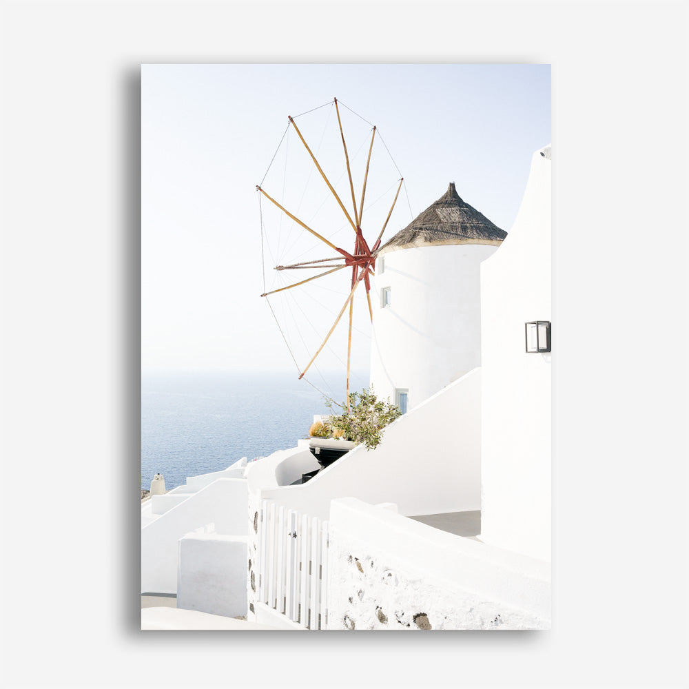 Shop Santorini Windmill Photo Canvas Print a coastal themed photography framed stretched canvas print from The Print Emporium wall artwork collection - Buy Australian made prints for the home and your interior decor space, TPE-1340-CA-35X46-NF