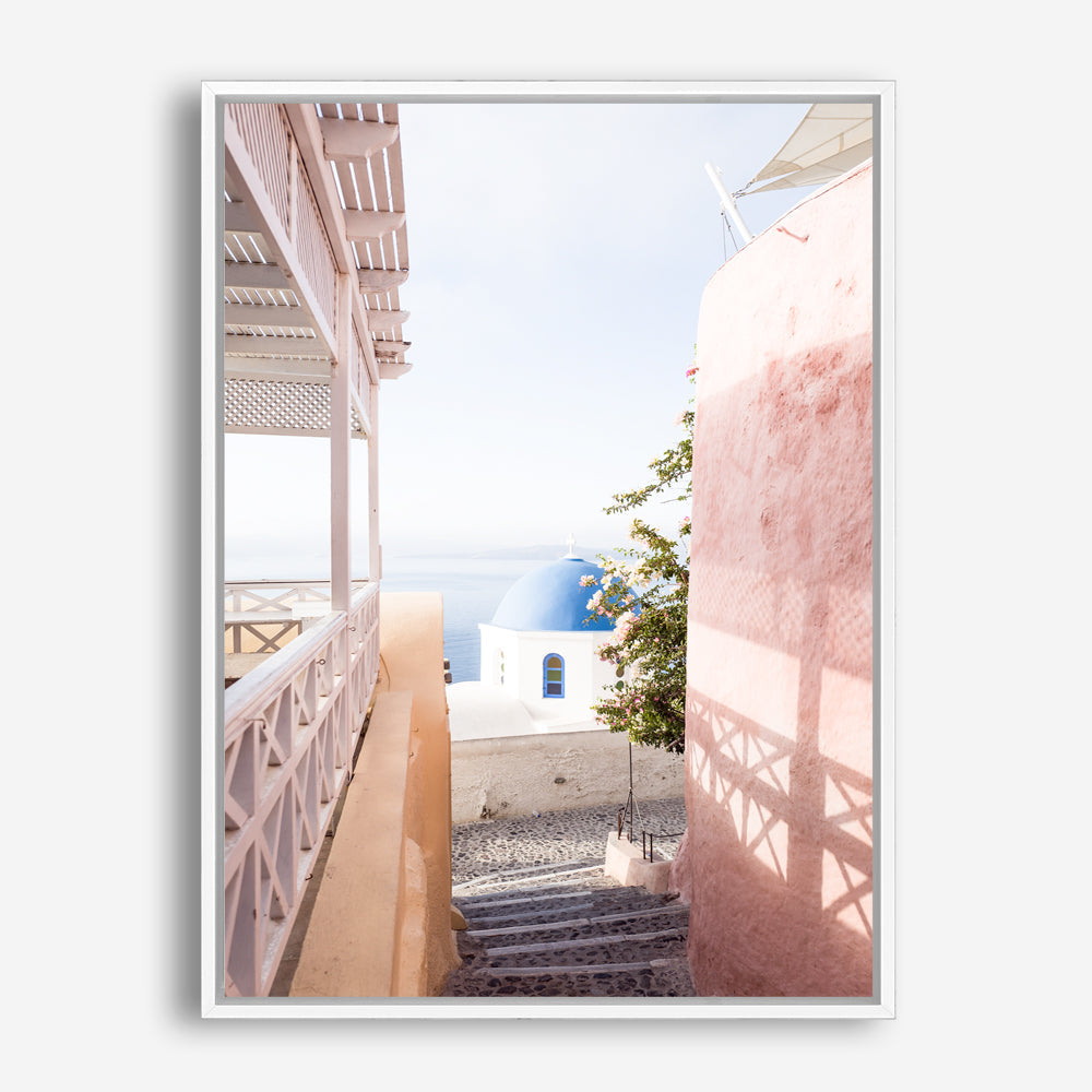 Shop Santorini in Spring Photo Canvas Print a coastal themed photography framed stretched canvas print from The Print Emporium wall artwork collection - Buy Australian made prints for the home and your interior decor space, TPE-1300-CA-35X46-NF