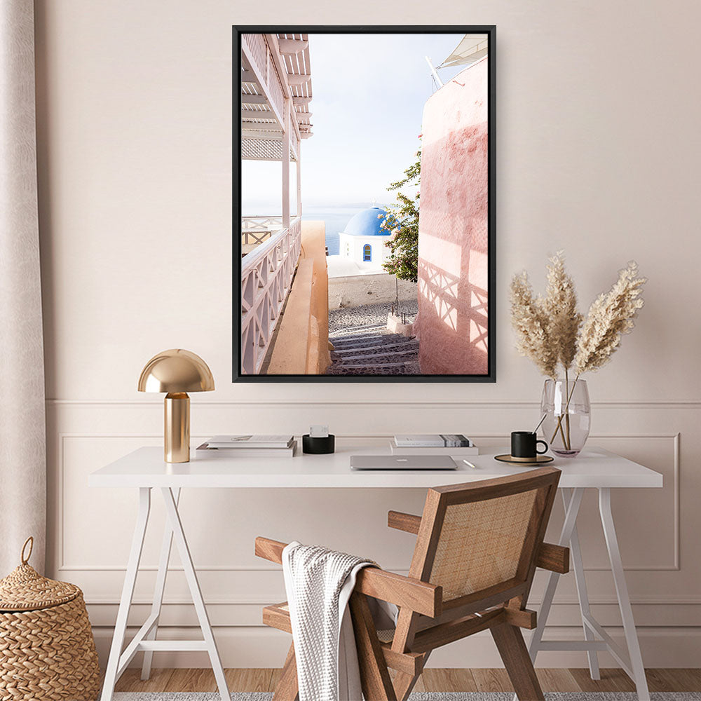 Shop Santorini in Spring Photo Canvas Print a coastal themed photography framed stretched canvas print from The Print Emporium wall artwork collection - Buy Australian made prints for the home and your interior decor space, TPE-1300-CA-35X46-NF