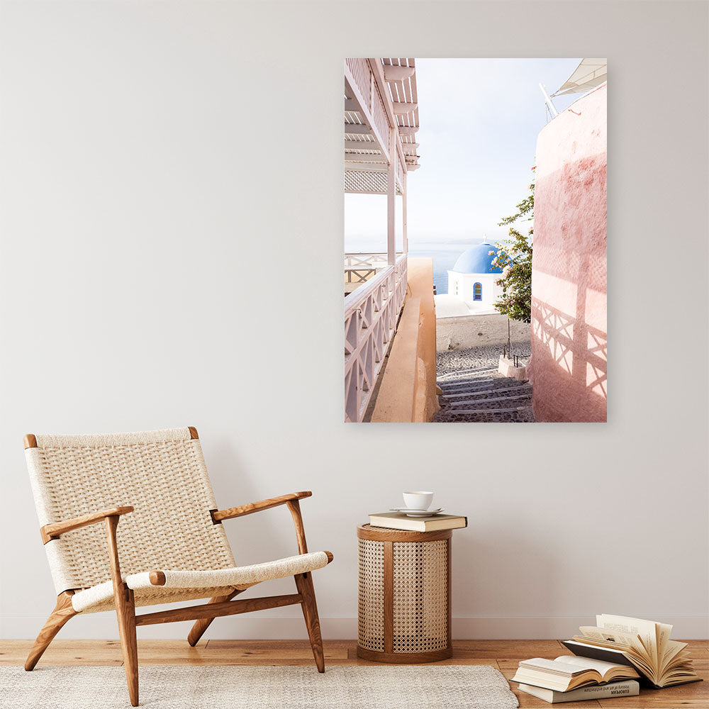 Shop Santorini in Spring Photo Canvas Print a coastal themed photography framed stretched canvas print from The Print Emporium wall artwork collection - Buy Australian made prints for the home and your interior decor space, TPE-1300-CA-35X46-NF