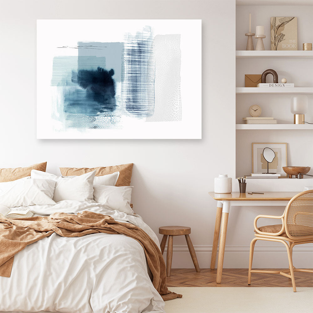 Shop Sheets of Blue II Canvas Print a painted abstract themed framed canvas wall art print from The Print Emporium artwork collection - Buy Australian made fine art painting style stretched canvas prints for the home and your interior decor space, TPE-PC-PI501-CA-35X46-NF