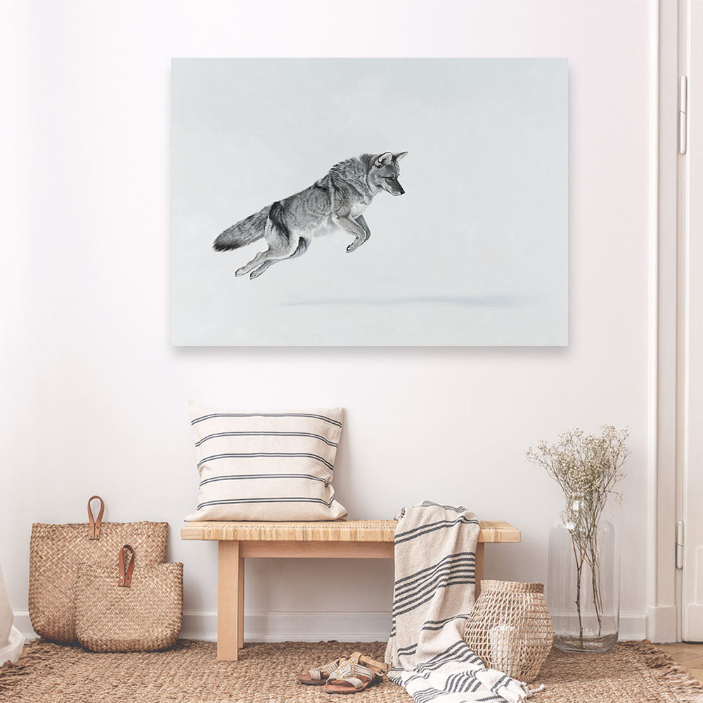 Shop Snow Fox Canvas Print a painted style framed canvas wall art print from The Print Emporium artwork collection - Buy Australian made fine art painting style stretched canvas prints for the home and your interior decor space, TPE-212-CA-35X46-NF