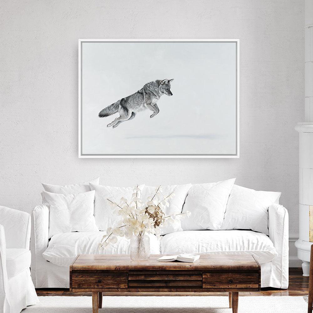 Shop Snow Fox Canvas Print a painted style framed canvas wall art print from The Print Emporium artwork collection - Buy Australian made fine art painting style stretched canvas prints for the home and your interior decor space, TPE-212-CA-35X46-NF