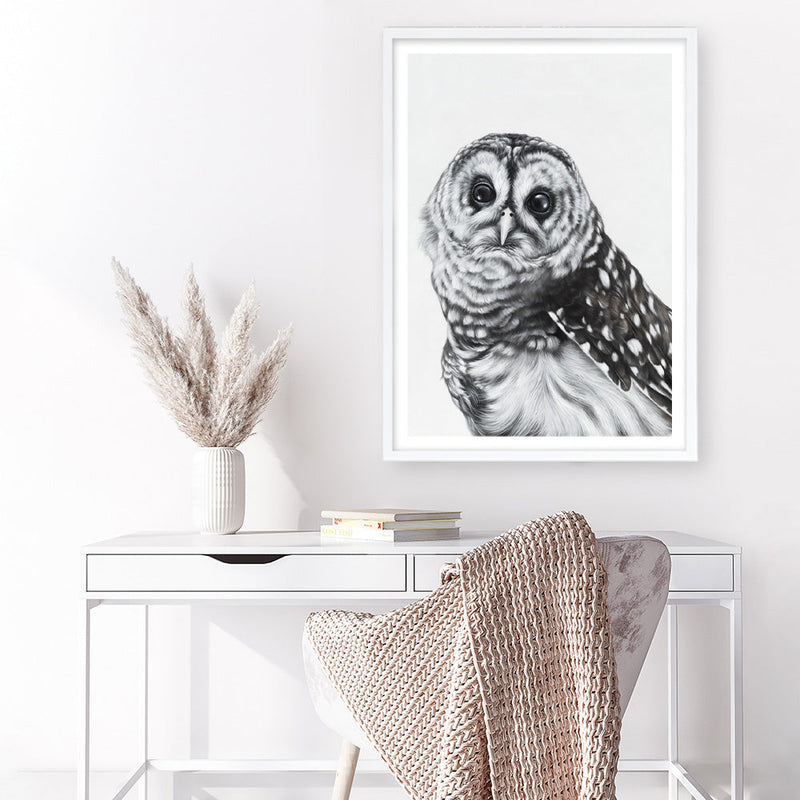 Shop Snow Owl Art Print a painted bird themed wall art print from The Print Emporium wall artwork collection - Buy Australian made fine art painting style poster and framed prints for the home and your interior decor room, TPE-176-AP