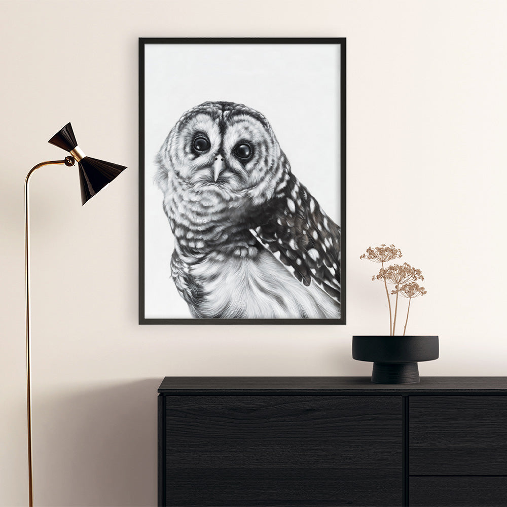 Shop Snow Owl Art Print a painted bird themed wall art print from The Print Emporium wall artwork collection - Buy Australian made fine art painting style poster and framed prints for the home and your interior decor room, TPE-176-AP