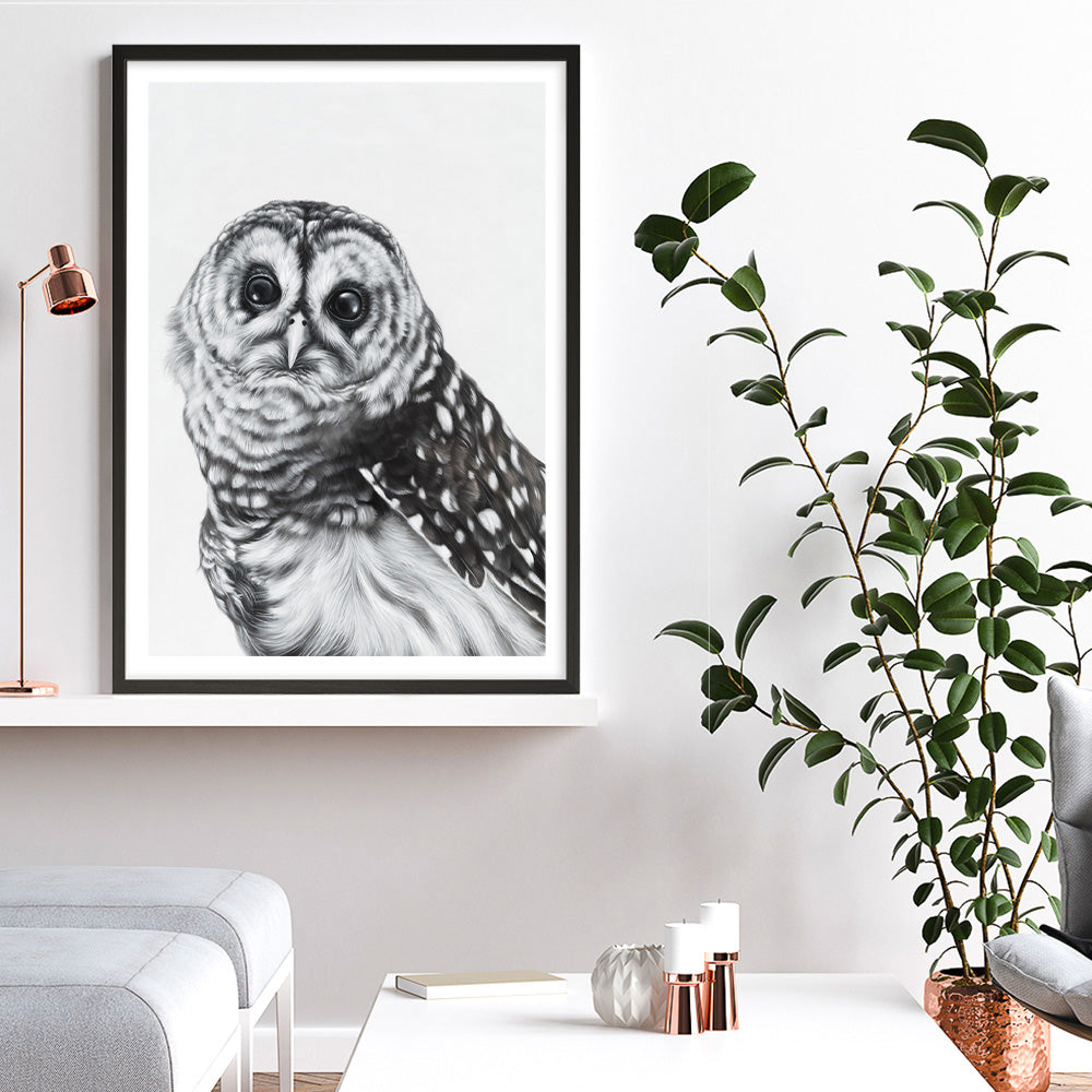 Shop Snow Owl Art Print a painted bird themed wall art print from The Print Emporium wall artwork collection - Buy Australian made fine art painting style poster and framed prints for the home and your interior decor room, TPE-176-AP