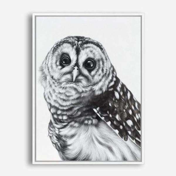 Shop Snow Owl Canvas Print a painted bird themed framed canvas wall art print from The Print Emporium artwork collection - Buy Australian made fine art painting style stretched canvas prints for the home and your interior decor space, TPE-176-CA-35X46-NF