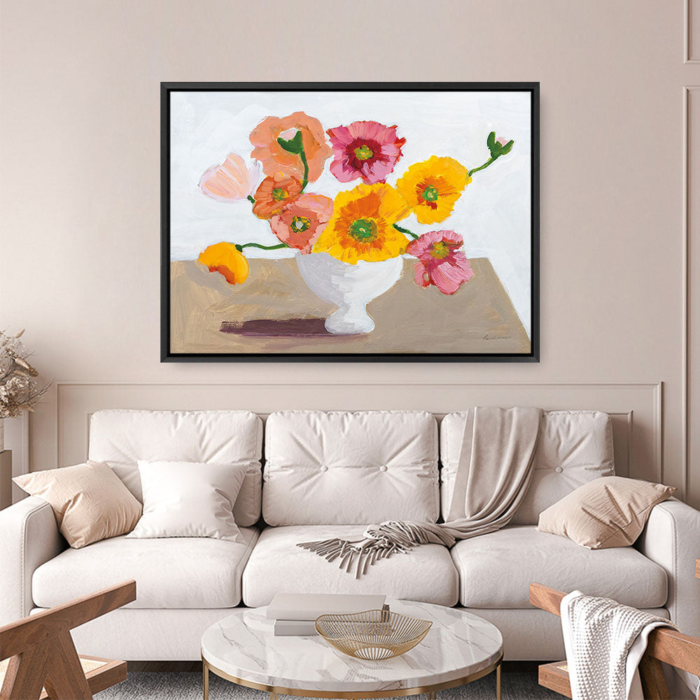 Shop Sorbet Poppies I Canvas Print a floral themed painted framed canvas wall art print from The Print Emporium artwork collection - Buy Australian made fine art painting style stretched canvas prints for the home and your interior decor space, TPE-WA-71780-CA-35X46-NF