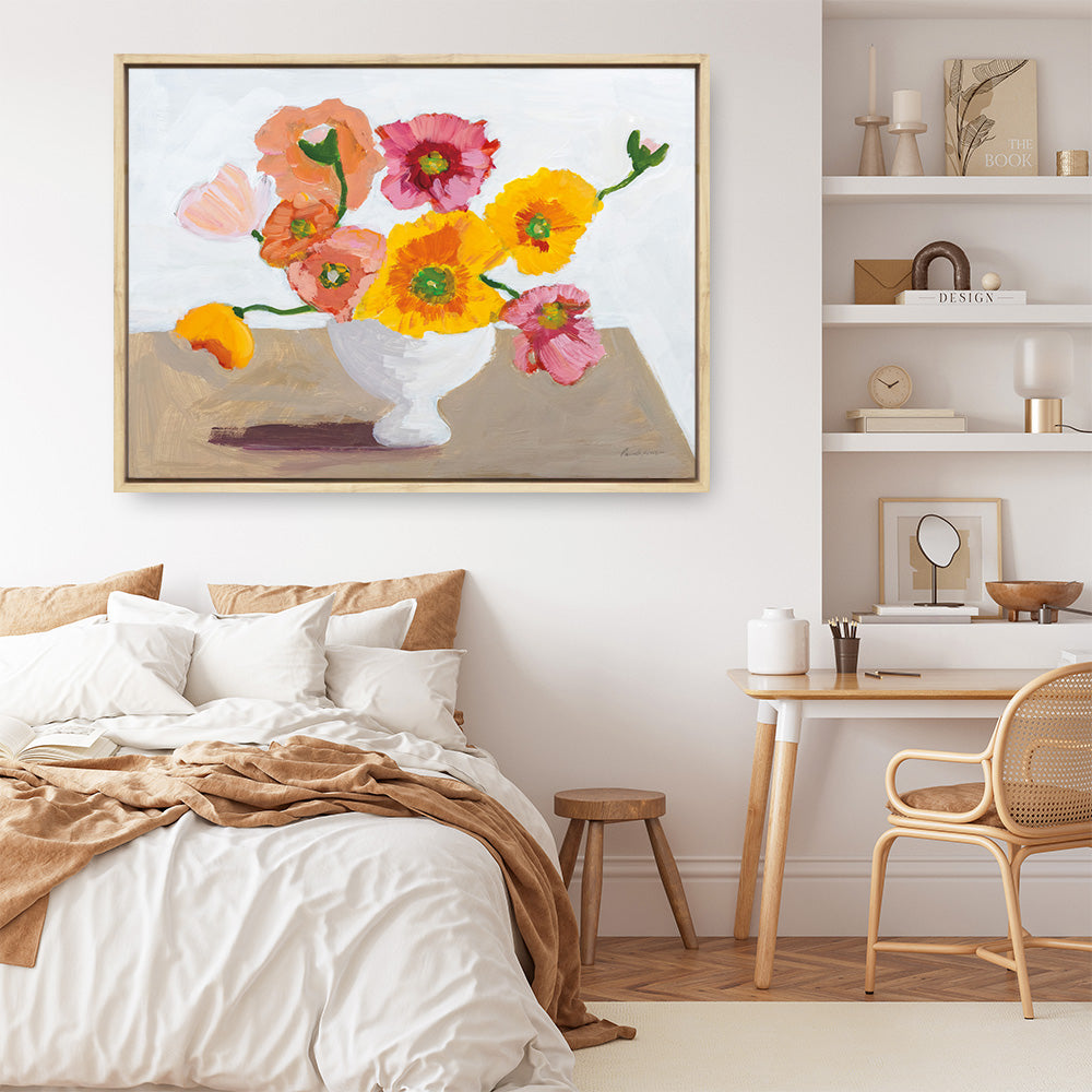 Shop Sorbet Poppies I Canvas Print a floral themed painted framed canvas wall art print from The Print Emporium artwork collection - Buy Australian made fine art painting style stretched canvas prints for the home and your interior decor space, TPE-WA-71780-CA-35X46-NF