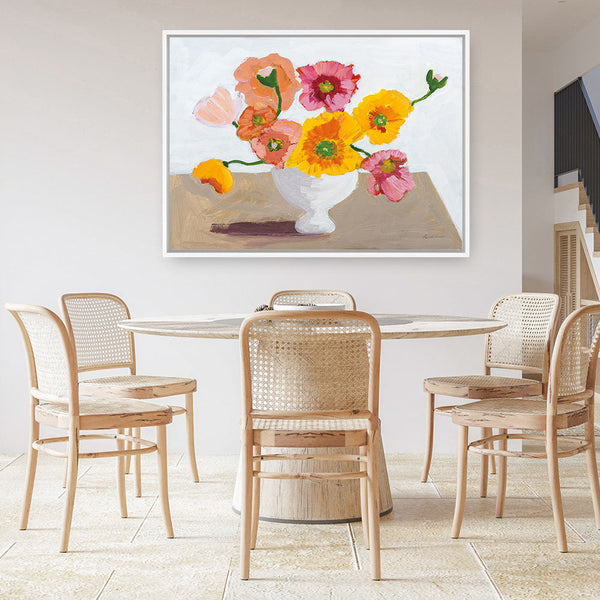 Shop Sorbet Poppies I Canvas Print a floral themed painted framed canvas wall art print from The Print Emporium artwork collection - Buy Australian made fine art painting style stretched canvas prints for the home and your interior decor space, TPE-WA-71780-CA-35X46-NF