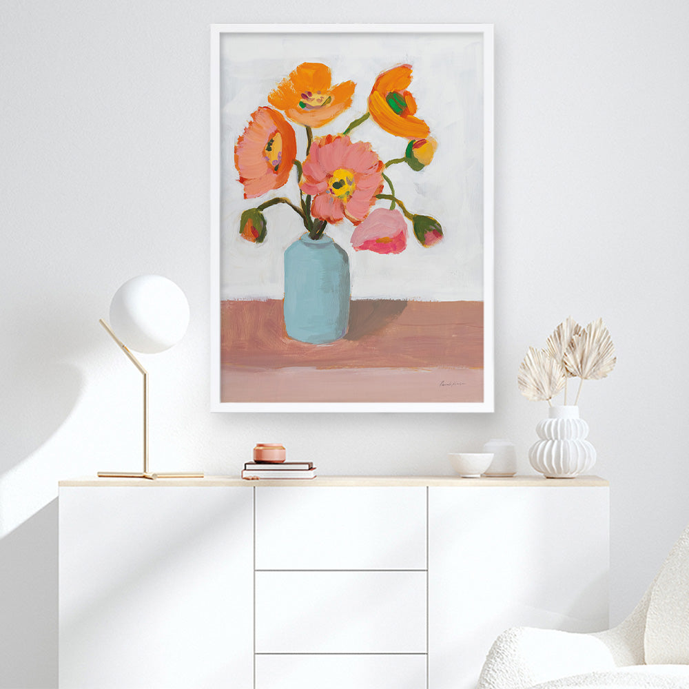 Shop Sorbet Poppies II Art Print a floral themed painted wall art print from The Print Emporium wall artwork collection - Buy Australian made fine art painting style poster and framed prints for the home and your interior decor room, TPE-WA-71781-AP