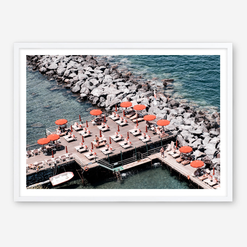 Shop Sorrento Orange Umbrellas I Photo Art Print a coastal themed photography wall art print from The Print Emporium wall artwork collection - Buy Australian made fine art poster and framed prints for the home and your interior decor, TPE-735-AP