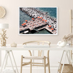 Shop Sorrento Orange Umbrellas I Photo Art Print a coastal themed photography wall art print from The Print Emporium wall artwork collection - Buy Australian made fine art poster and framed prints for the home and your interior decor, TPE-735-AP