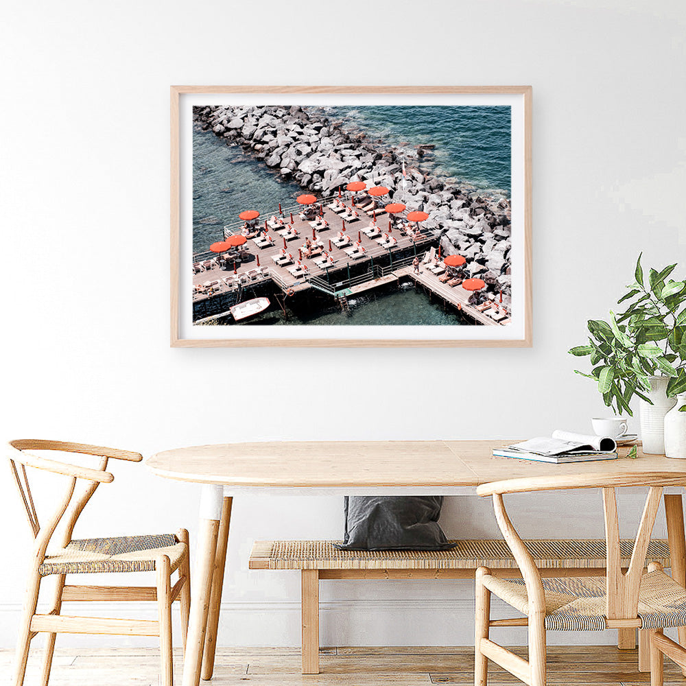 Shop Sorrento Orange Umbrellas I Photo Art Print a coastal themed photography wall art print from The Print Emporium wall artwork collection - Buy Australian made fine art poster and framed prints for the home and your interior decor, TPE-735-AP