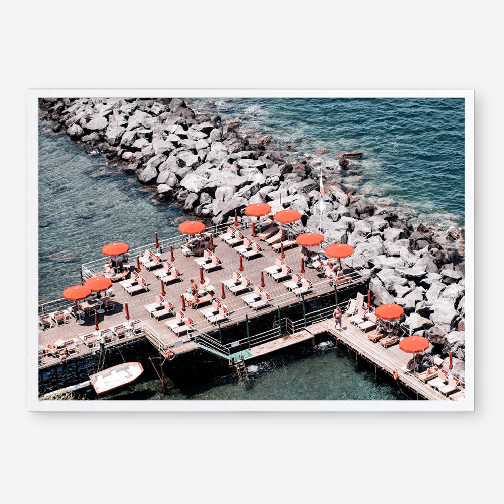 Shop Sorrento Orange Umbrellas I Photo Art Print a coastal themed photography wall art print from The Print Emporium wall artwork collection - Buy Australian made fine art poster and framed prints for the home and your interior decor, TPE-735-AP