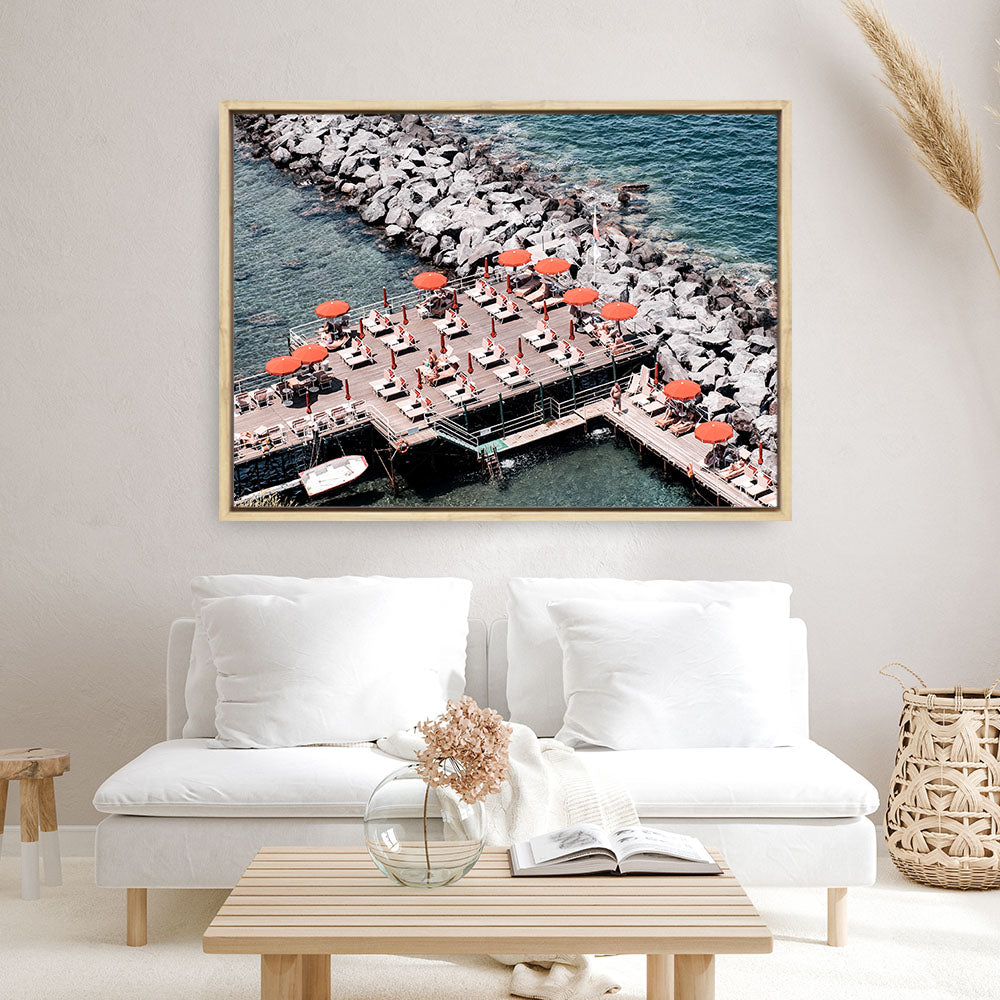 Shop Sorrento Orange Umbrellas Photo I Canvas Print a coastal themed photography framed stretched canvas print from The Print Emporium wall artwork collection - Buy Australian made prints for the home and your interior decor space, TPE-735-CA-35X46-NF