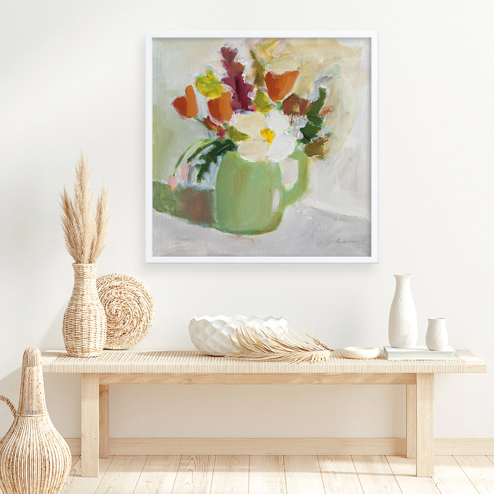 Shop Spring In A Green Pitcher (Square) Art Print a floral themed painted wall art print from The Print Emporium wall artwork collection - Buy Australian made fine art painting style poster and framed prints for the home and your interior decor room, TPE-WA-77775-AP