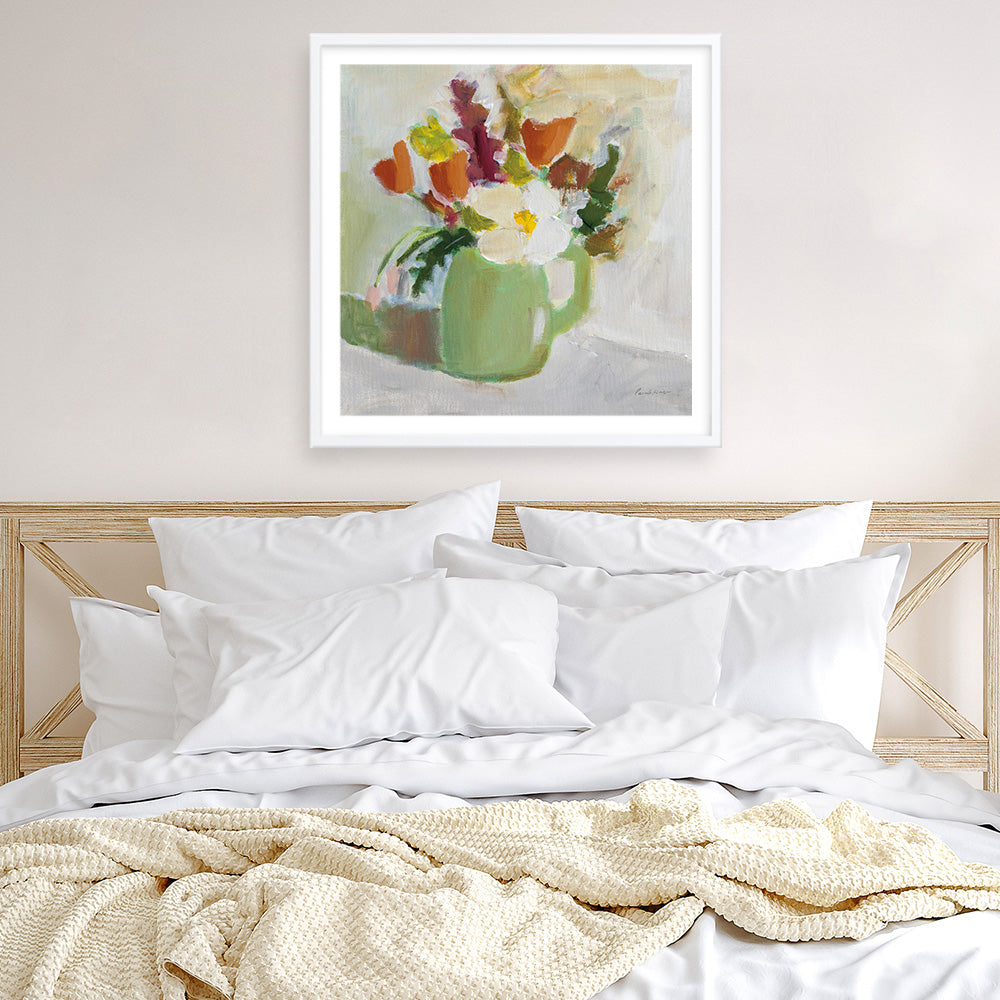 Shop Spring In A Green Pitcher (Square) Art Print a floral themed painted wall art print from The Print Emporium wall artwork collection - Buy Australian made fine art painting style poster and framed prints for the home and your interior decor room, TPE-WA-77775-AP