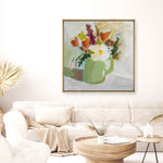 Shop Spring In A Green Pitcher (Square) Canvas Print a floral themed painted framed canvas wall art print from The Print Emporium artwork collection - Buy Australian made fine art painting style stretched canvas prints for the home and your interior decor space, TPE-WA-77775-CA-40X40-NF