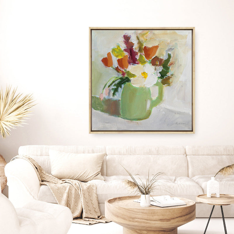 Shop Spring In A Green Pitcher (Square) Canvas Print a floral themed painted framed canvas wall art print from The Print Emporium artwork collection - Buy Australian made fine art painting style stretched canvas prints for the home and your interior decor space, TPE-WA-77775-CA-40X40-NF