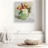 Shop Spring In A Green Pitcher (Square) Canvas Print a floral themed painted framed canvas wall art print from The Print Emporium artwork collection - Buy Australian made fine art painting style stretched canvas prints for the home and your interior decor space, TPE-WA-77775-CA-40X40-NF