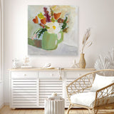 Shop Spring In A Green Pitcher (Square) Canvas Print a floral themed painted framed canvas wall art print from The Print Emporium artwork collection - Buy Australian made fine art painting style stretched canvas prints for the home and your interior decor space, TPE-WA-77775-CA-40X40-NF