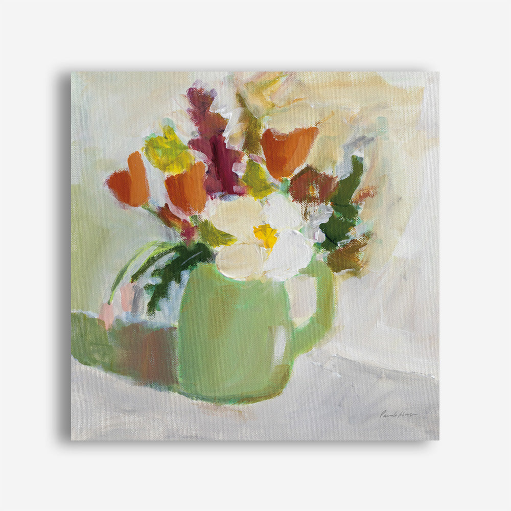 Shop Spring In A Green Pitcher (Square) Canvas Print a floral themed painted framed canvas wall art print from The Print Emporium artwork collection - Buy Australian made fine art painting style stretched canvas prints for the home and your interior decor space, TPE-WA-77775-CA-40X40-NF