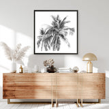 Shop Summer Palms I (B&W) (Square) Art Print a coastal themed painted wall art print from The Print Emporium wall artwork collection - Buy Australian made fine art painting style poster and framed prints for the home and your interior decor room, TPE-357-AP