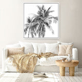 Shop Summer Palms I (B&W) (Square) Canvas Print a coastal themed painted framed canvas wall art print from The Print Emporium artwork collection - Buy Australian made fine art painting style stretched canvas prints for the home and your interior decor space, TPE-357-CA-40X40-NF