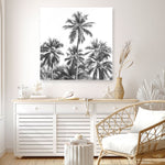 Shop Summer Palms II (B&W) (Square) Canvas Print a coastal themed painted framed canvas wall art print from The Print Emporium artwork collection - Buy Australian made fine art painting style stretched canvas prints for the home and your interior decor space, TPE-358-CA-40X40-NF