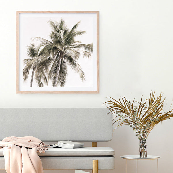 Shop Summer Palms Light I (Square) Art Print a coastal themed painted wall art print from The Print Emporium wall artwork collection - Buy Australian made fine art painting style poster and framed prints for the home and your interior decor room, TPE-435-AP