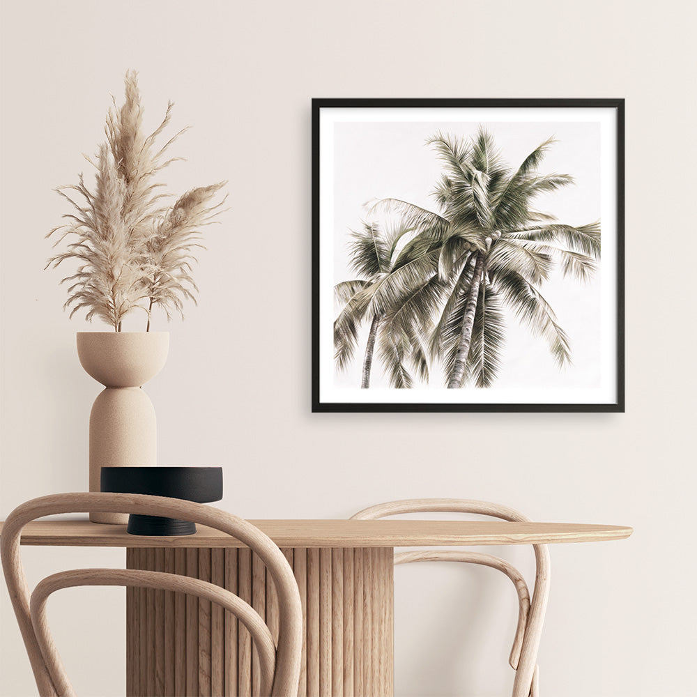 Shop Summer Palms Light I (Square) Art Print a coastal themed painted wall art print from The Print Emporium wall artwork collection - Buy Australian made fine art painting style poster and framed prints for the home and your interior decor room, TPE-435-AP