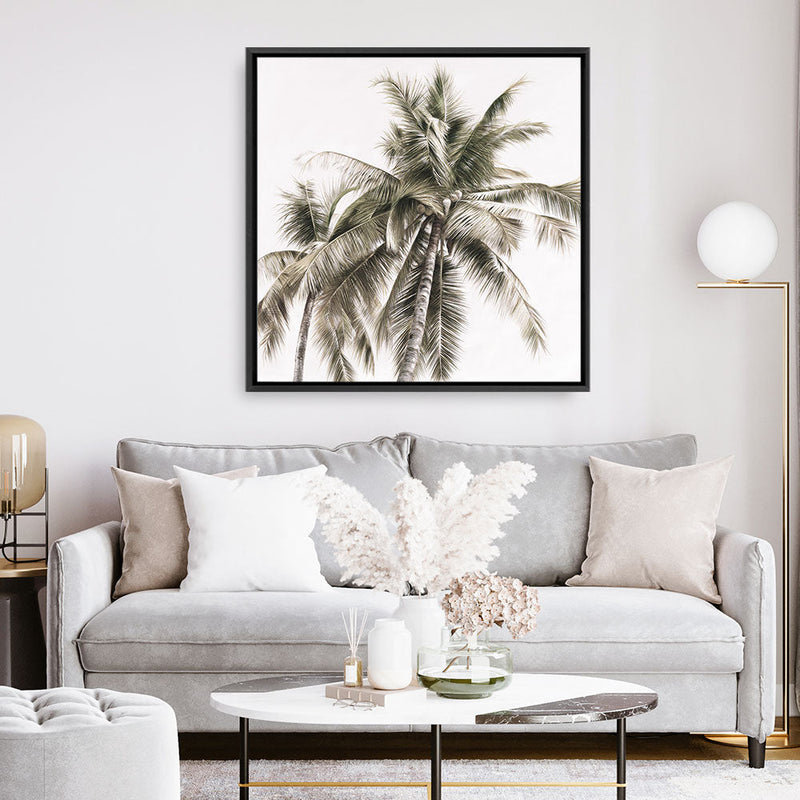 Shop Summer Palms Light I (Square) Canvas Print a coastal themed painted framed canvas wall art print from The Print Emporium artwork collection - Buy Australian made fine art painting style stretched canvas prints for the home and your interior decor space, TPE-435-CA-40X40-NF