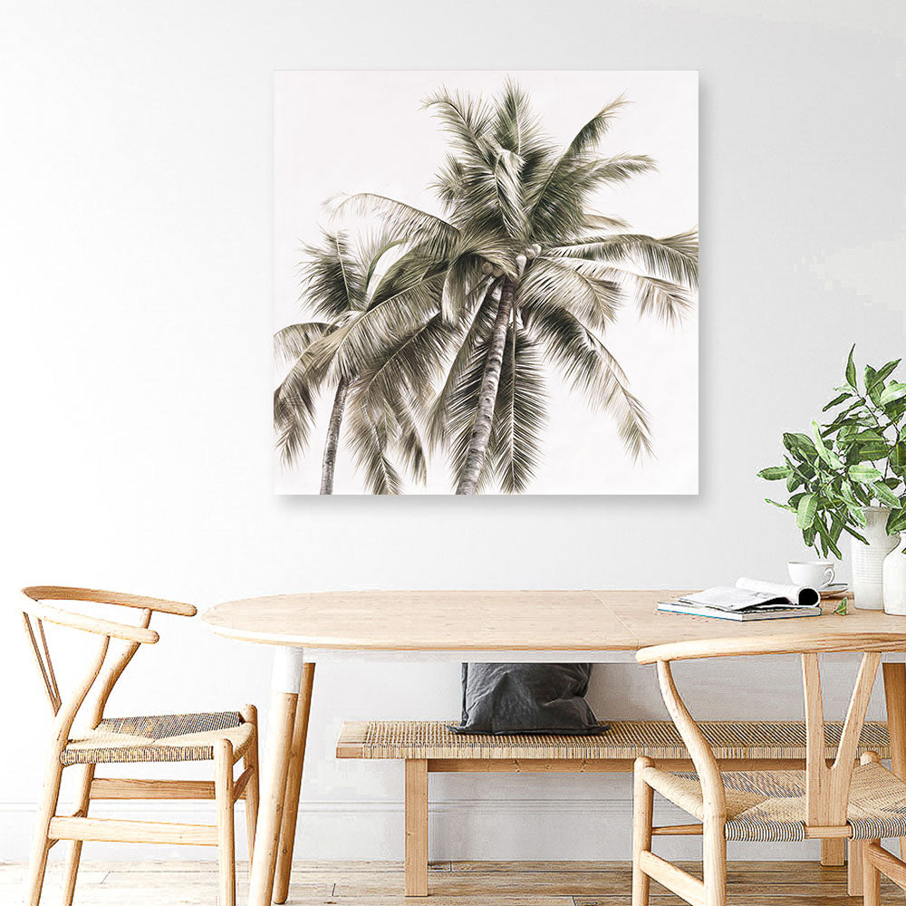 Shop Summer Palms Light I (Square) Canvas Print a coastal themed painted framed canvas wall art print from The Print Emporium artwork collection - Buy Australian made fine art painting style stretched canvas prints for the home and your interior decor space, TPE-435-CA-40X40-NF
