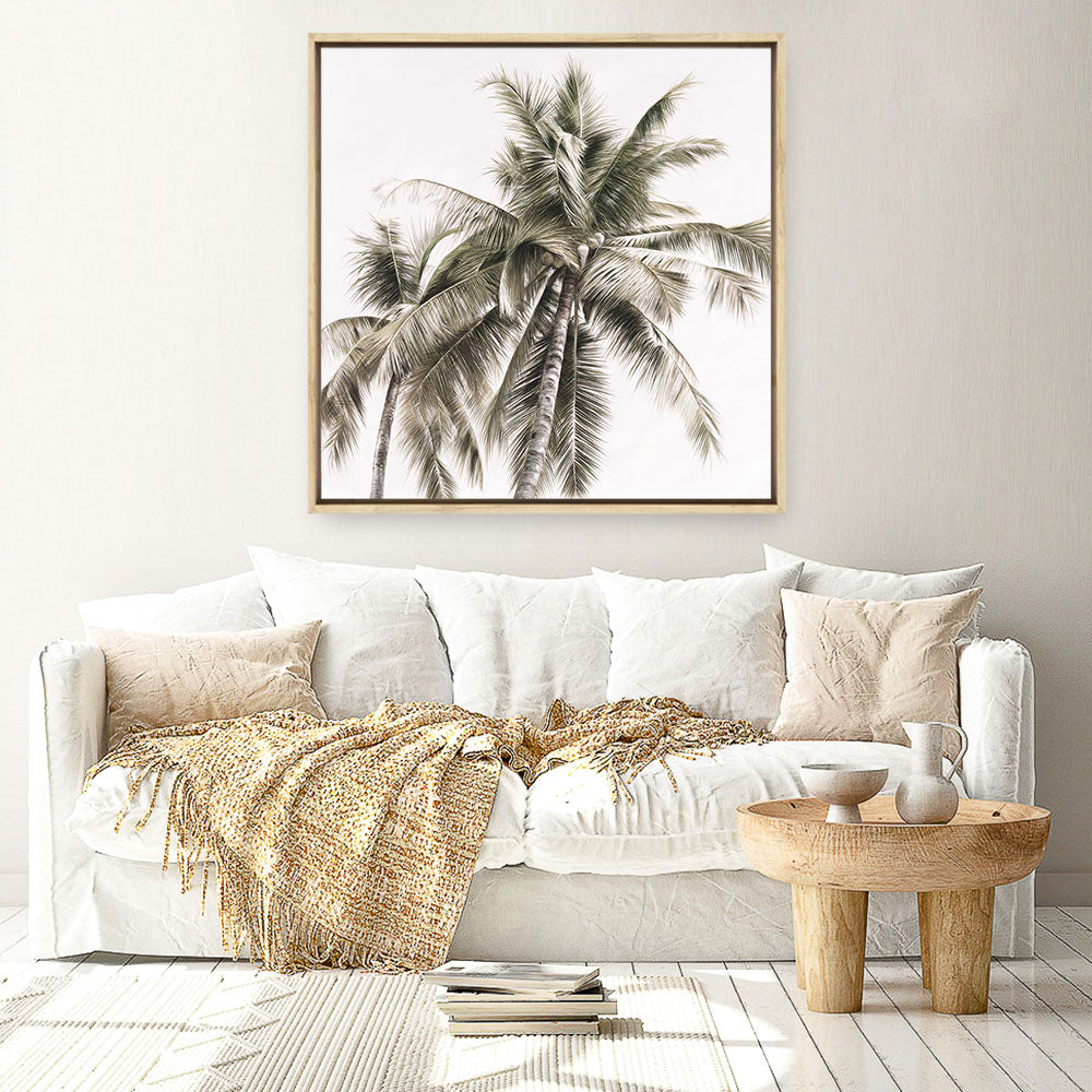 Shop Summer Palms Light I (Square) Canvas Print a coastal themed painted framed canvas wall art print from The Print Emporium artwork collection - Buy Australian made fine art painting style stretched canvas prints for the home and your interior decor space, TPE-435-CA-40X40-NF