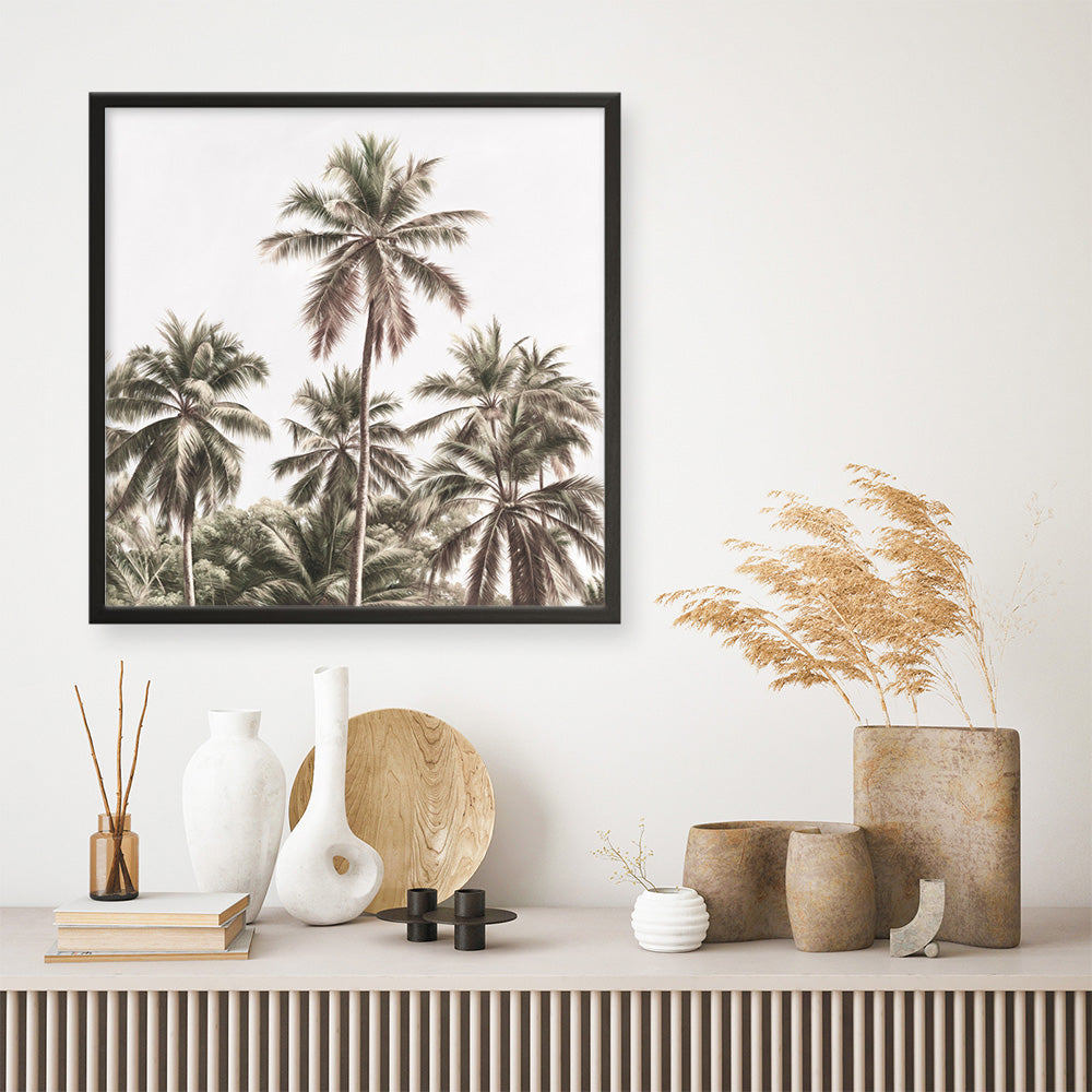 Shop Summer Palms Light II (Square) Art Print a coastal themed painted wall art print from The Print Emporium wall artwork collection - Buy Australian made fine art painting style poster and framed prints for the home and your interior decor room, TPE-436-AP