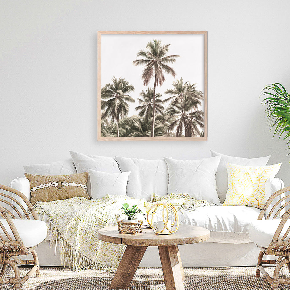 Shop Summer Palms Light II (Square) Art Print a coastal themed painted wall art print from The Print Emporium wall artwork collection - Buy Australian made fine art painting style poster and framed prints for the home and your interior decor room, TPE-436-AP