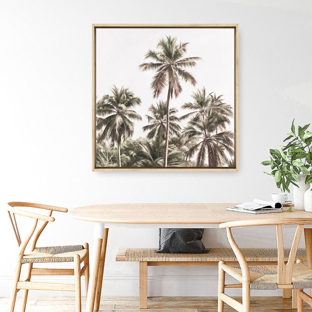 Shop Summer Palms Light II (Square) Canvas Print a coastal themed painted framed canvas wall art print from The Print Emporium artwork collection - Buy Australian made fine art painting style stretched canvas prints for the home and your interior decor space, TPE-436-CA-40X40-NF
