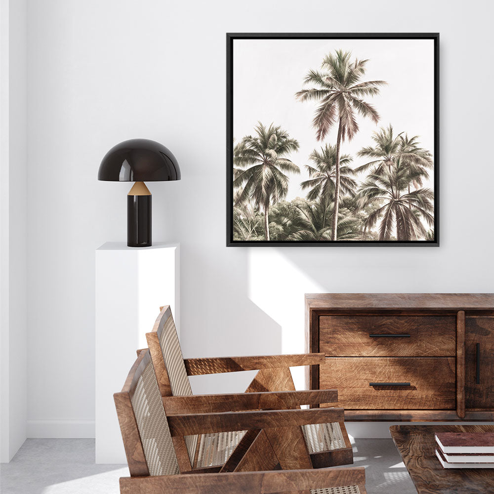 Shop Summer Palms Light II (Square) Canvas Print a coastal themed painted framed canvas wall art print from The Print Emporium artwork collection - Buy Australian made fine art painting style stretched canvas prints for the home and your interior decor space, TPE-436-CA-40X40-NF