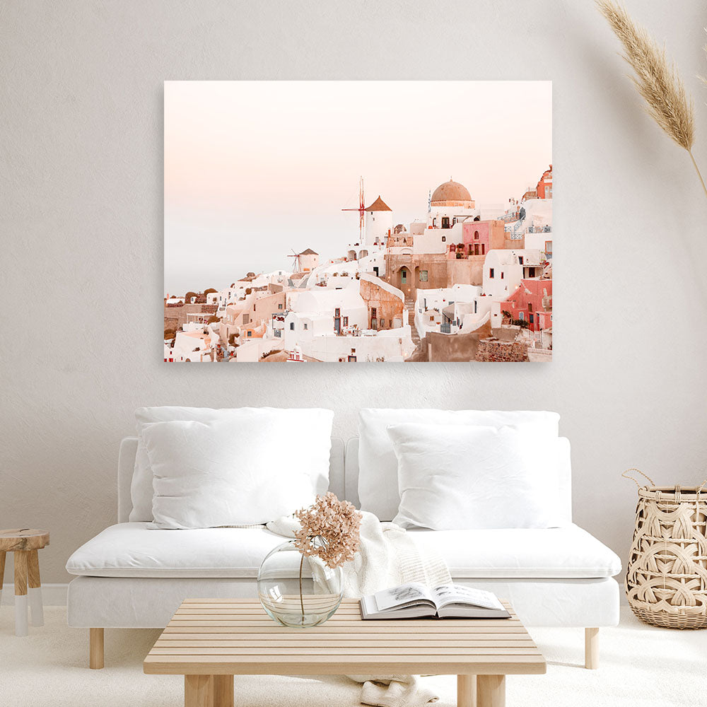 Shop Sunset in Santorini Photo Canvas Print a photography framed stretched canvas print from The Print Emporium wall artwork collection - Buy Australian made prints for the home and your interior decor space, TPE-1301-CA-35X46-NF