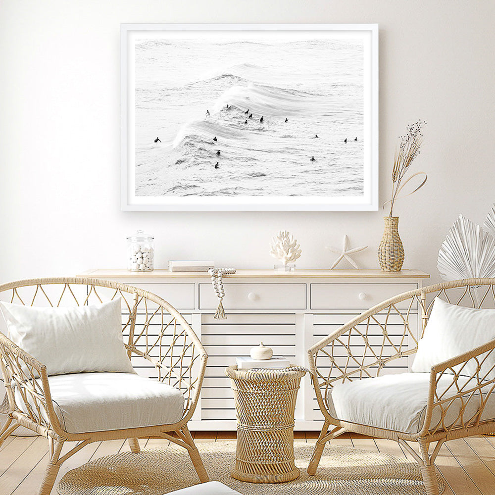 Shop Surf Swell B&W Photo Art Print a coastal themed photography wall art print from The Print Emporium wall artwork collection - Buy Australian made fine art poster and framed prints for the home and your interior decor, TPE-1161-AP