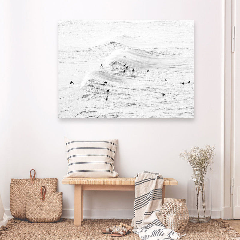 Shop Surf Swell B&W Photo Canvas Print a coastal themed photography framed stretched canvas print from The Print Emporium wall artwork collection - Buy Australian made prints for the home and your interior decor space, TPE-1161-CA-35X46-NF
